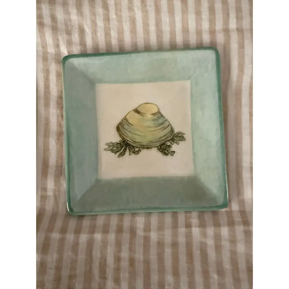WILLIAMS-SONOMA Verano Tile Tapas Snack Plate Made in Italy Set Two Clam Shrimp